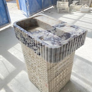 Hand-Carved Calacatta Viola Marble Sink: Ruffled Edge Bathroom Vanity
