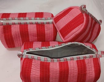 Set de neceser acolchado hecho a mano, estuche organizador de viaje de algodón, estuche para cosméticos, neceser de aseo, regalo para mujeres, estuche con cremallera hecho a mano