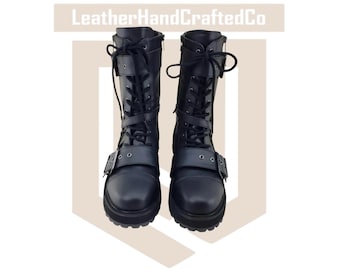 Gothic Punk Combat Boots | Unisex Buckled Platform Biker Boots