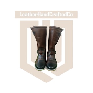 Handcrafted Brown Leather Engineer Boots – Vintage Motorcycle Riding Boots, Men’s Classic Harness Biker Boots, Leather Heavy-Duty Work Boots