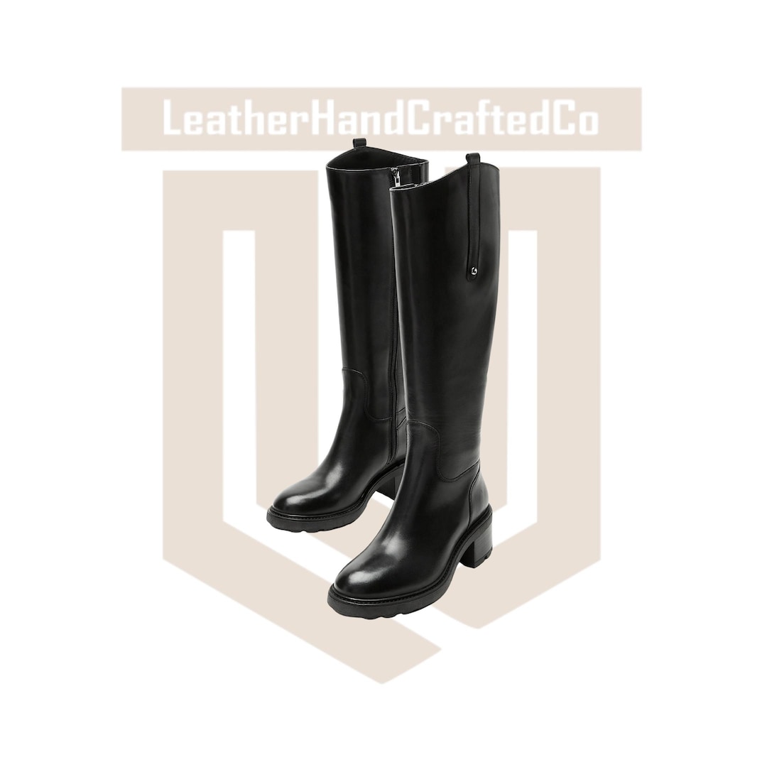 Handmade Black Knee High Leather Boots for Women | Block Heel Riding Boots  | Tall Zipper Boots | Classic Winter Footwear - Etsy