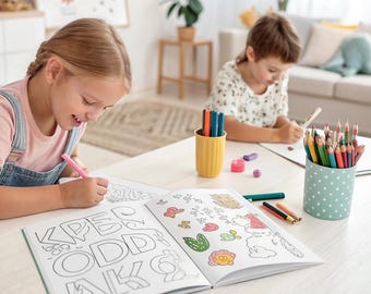 Alphabet Coloring Book, Modern ABC Printable, Kids Learning (Digital Download PNG PDF)