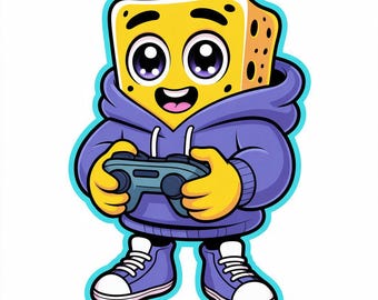 Cartoon Sponge Gamer PNG Clipart, Kids Birthday, Sublimation Design (Digital Download)