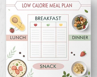 Low Calorie Meal Ideas, Meal Planner Printable, Macro Tracking, Weight Loss Tracker, Fitness Food Journal, Digital Download, PDF, PNG