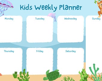 Kids Weekly Planner Printable, Ocean Theme Weekly Schedule, Editable Canva Template, Underwater School Organizer, Digital Download PNG, PDF