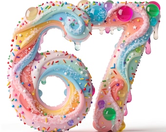 67 Donut Number PNG, Candy Birthday Typography, Kids Party Decor (Digital Download)