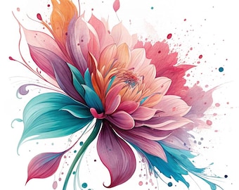 Watercolor Floral Clipart, Abstract Flowers PNG, Junk Journal Printables (Digital Download PNG Bundle)