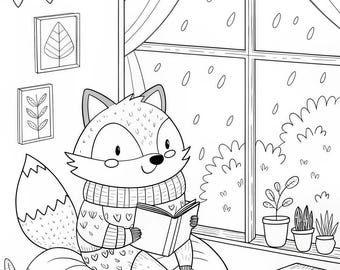 Cozy Animal Coloring Pages, Hygge Moments Coloring Book, Cute Character Art, Stress Relief Printables, Kids Activity, Digital PNG, PDF