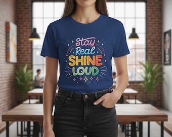 Stay Real Shine Loud PNG, Retro Typography Shirt Design (Digital Download)