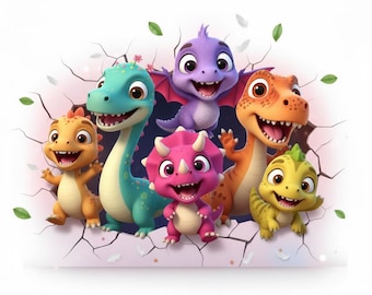 Dinosaur Clipart, 3D Hole Effect Sublimation Design (Digital Download)