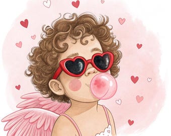 Retro Cupid PNG, Bubble Gum, Valentine's Day Sublimation (Digital Download)