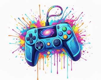 Colorful Gamer Controller Clipart, Video Game Art (Digital Download)