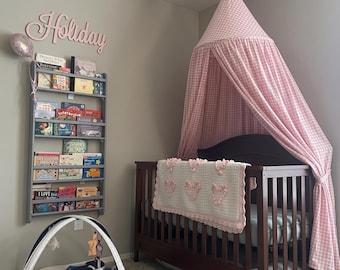 Kids Bed Canopy, Pink Gingham Bed Canopy for Kids Room, Hanging Canopy, Crib Canopy, Bed Canopy, Muslin Bed Canopy, Crib Bed Baldachin