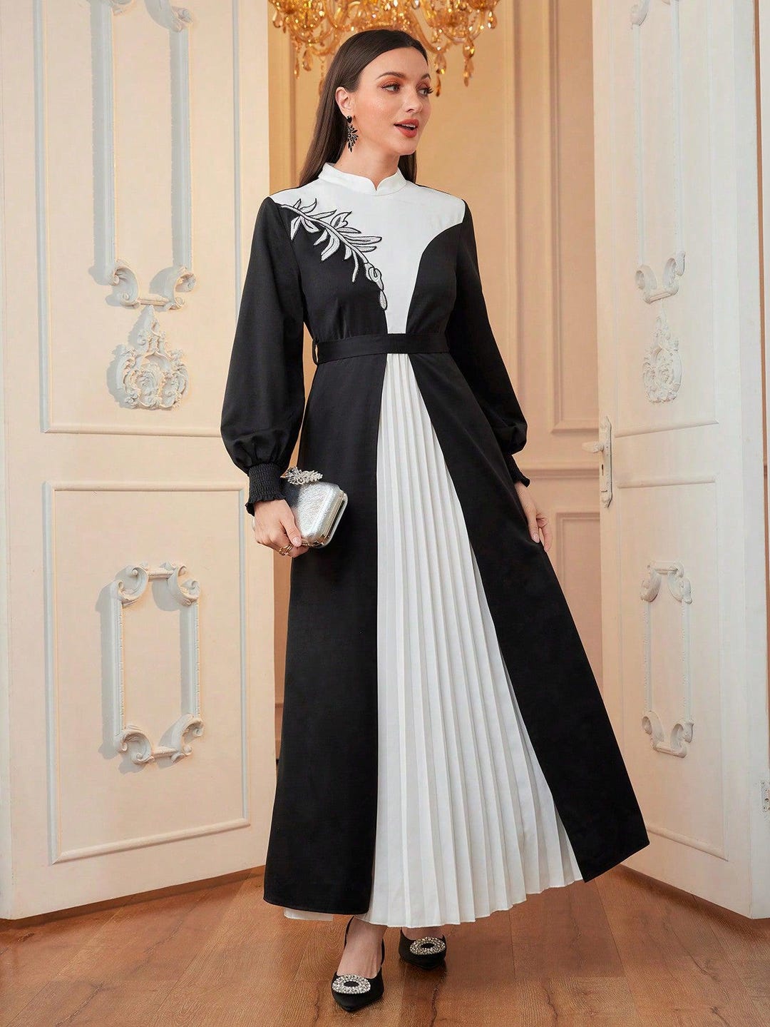 Woven Black & White Mixed Color Women Dress, Autumn/winter, Elegant ...