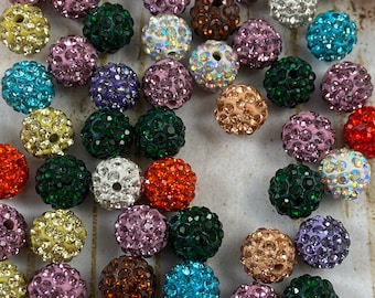 Red SUPVOX 20pcs Pave Czech Crystal Disco Ball Clay Beads Round Rhinestone Disco Ball Spacer Beads Shamballa Jewelry Making Beads 10mm