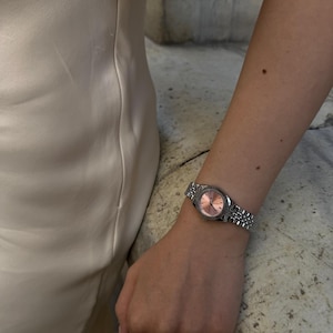 Silver Strap Pink Dial Watch
