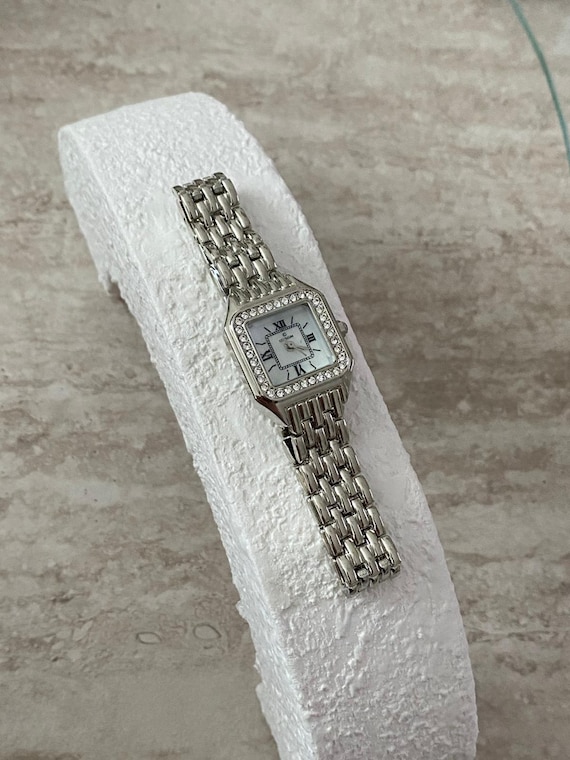 Silver Zirkon Stone Square Watch Vintage Style Women display picture 3