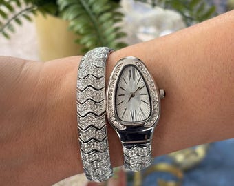 Silver Color Zirconia Stone Snake Watch