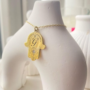 Collar de plata Hamsa Collar con letra de la mano de Fátima Collar de protección Símbolo de yoga Plata de ley 925 Chapado en oro de 14 quilates Día de Acción de Gracias