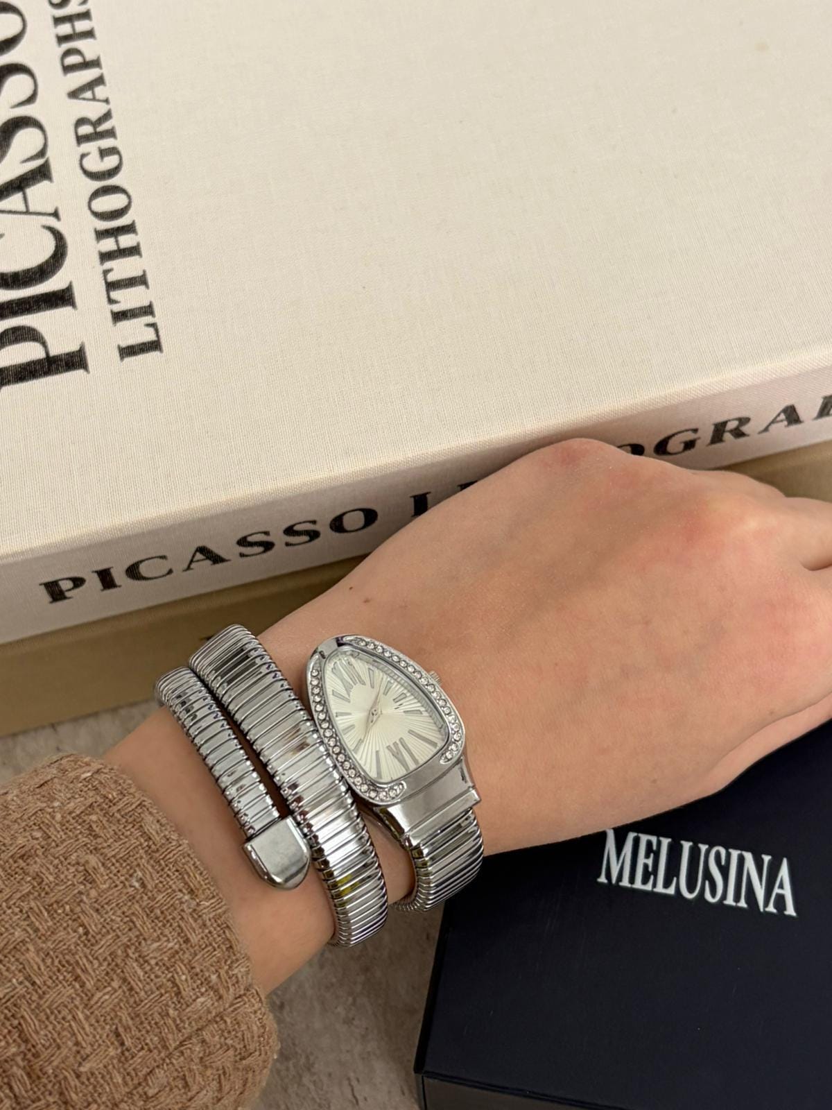 Serpenti Snake Silver Crystal-Trim Wrap Watch Roberto Cavalli R7253195515 Cleopatra Stainless Silver Tone  main image 2