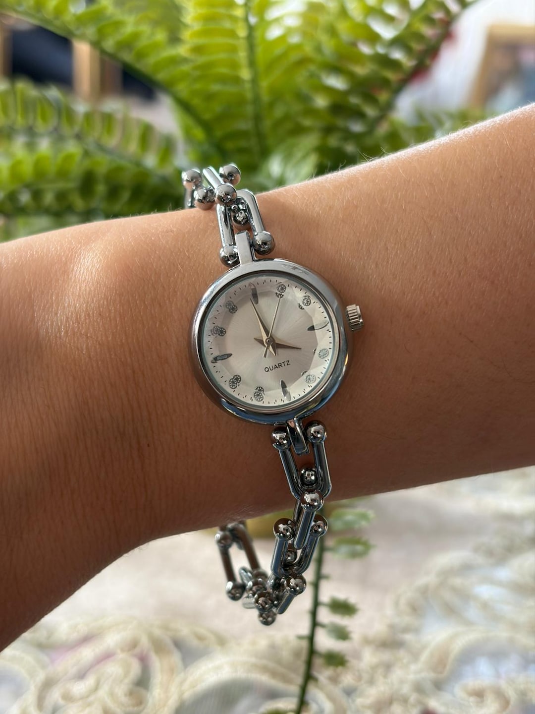 Mother of Pearl Silver Dial Chain Watch - Etsy
