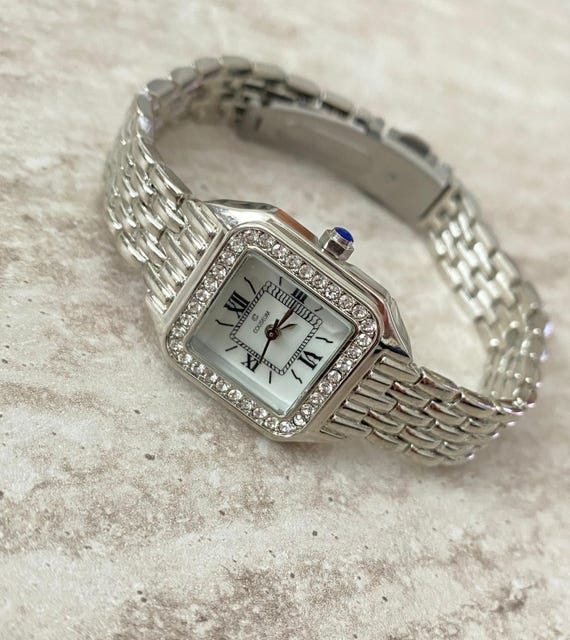 Silver Square Watch Crystal Gemstone Handcrafted Unique Wristwatch New Gift GV2 Milan Diamond Swiss Quartz Stone dial Edition- Turquoise  main image 4