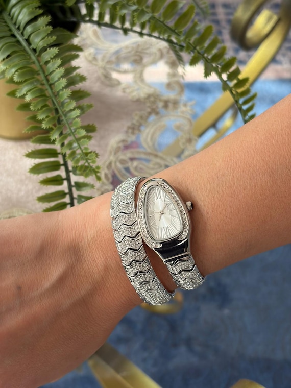 Silver Color Zirconia Stone Snake Watch - Etsy display picture 1