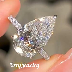 4 CT Pear Cut Moissanite Engagement Ring, 14K/18K Solid Gold, Hidden Halo Ring, Pear Solitaire Ring, Anniversary Wedding Gift For Wife