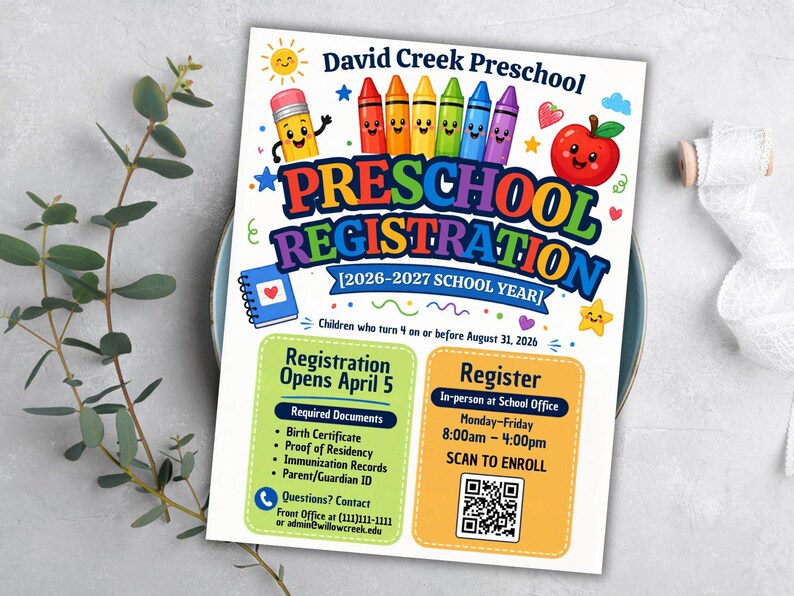 enroll template,editable flyer,school enrollment,qr code flyer,canva school flyer,preschool,preschool sign,school office form,preschool flyer,school registration,registration poster,enrollment poster,admin template