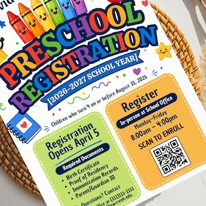 enroll template,editable flyer,school enrollment,qr code flyer,canva school flyer,preschool,preschool sign,school office form,preschool flyer,school registration,registration poster,enrollment poster,admin template