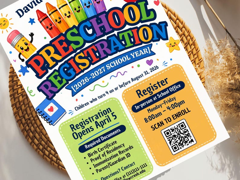 enroll template,editable flyer,school enrollment,qr code flyer,canva school flyer,preschool,preschool sign,school office form,preschool flyer,school registration,registration poster,enrollment poster,admin template