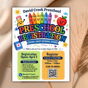 enroll template,editable flyer,school enrollment,qr code flyer,canva school flyer,preschool,preschool sign,school office form,preschool flyer,school registration,registration poster,enrollment poster,admin template