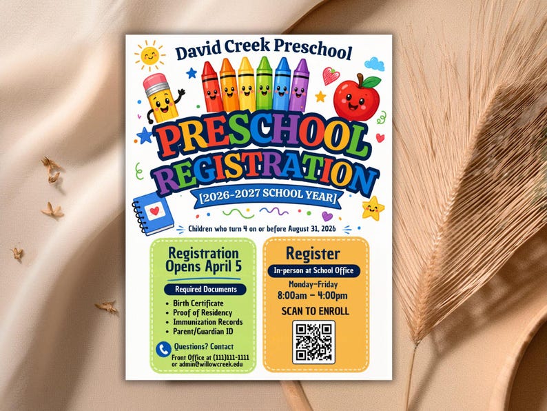 enroll template,editable flyer,school enrollment,qr code flyer,canva school flyer,preschool,preschool sign,school office form,preschool flyer,school registration,registration poster,enrollment poster,admin template