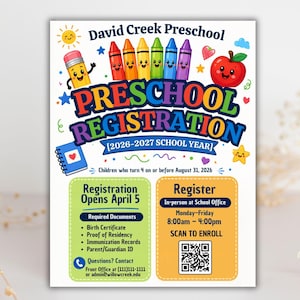 enroll template,editable flyer,school enrollment,qr code flyer,canva school flyer,preschool,preschool sign,school office form,preschool flyer,school registration,registration poster,enrollment poster,admin template