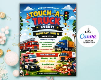 Touch A Truck Flyer Vorlage | Kids Truck Event Flyer | Community-Veranstaltung | Baulaster Event | Bearbeitbare Canva Vorlage | HOA-Veranstaltung