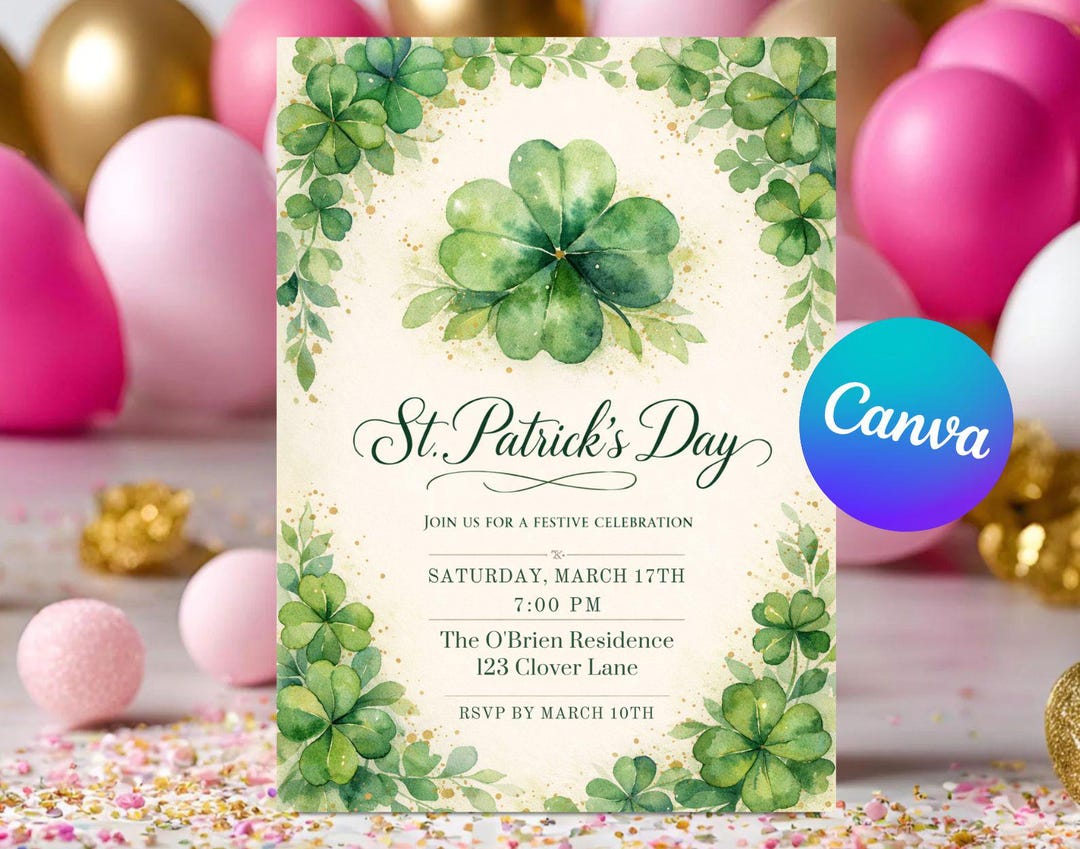 Editable St. Patrick's Day Party Invitation Template (digital Download ...