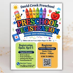 enroll template,editable flyer,school enrollment,qr code flyer,canva school flyer,preschool,preschool sign,school office form,preschool flyer,school registration,registration poster,enrollment poster,admin template
