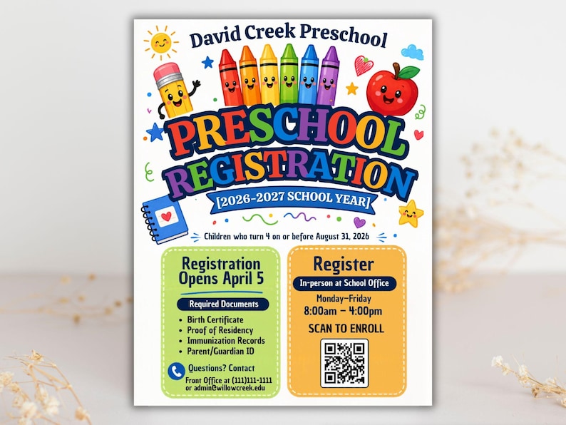 enroll template,editable flyer,school enrollment,qr code flyer,canva school flyer,preschool,preschool sign,school office form,preschool flyer,school registration,registration poster,enrollment poster,admin template