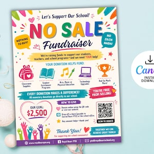 Editable NO Sale Fundraiser Flyer, PTO Fundraiser, School Fundraiser, Sport Fundraiser Church School Charity, easy fundraiser CANVA Template