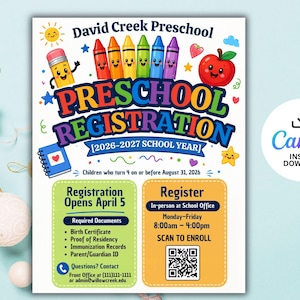 enroll template,editable flyer,school enrollment,qr code flyer,canva school flyer,preschool,preschool sign,school office form,preschool flyer,school registration,registration poster,enrollment poster,admin template