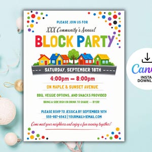 Edytowalny szablon ulotki na imprezę blokową, zaproszenie na letnią imprezę na ulicy, grill, grillowanie, pobieranie cyfrowe