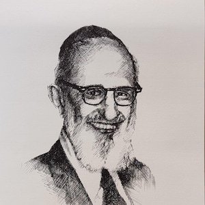 Dibujo a tinta impreso con acuarela del rabino Joseph B. Soloveitchik – Judaica Art