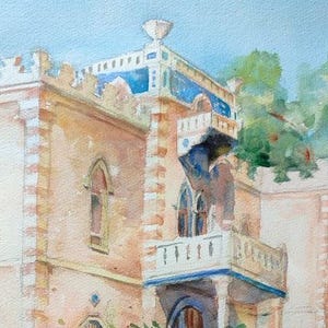 Jerusalem House Facade - Original Watercolor
