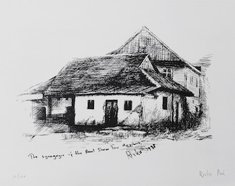 Synagogue of the Baal Shem Tov – Fine Art Print | Ink and Pen Illustration of Historic Judaica. SIGNED NUMBERED PRINT