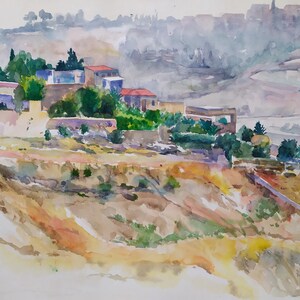 Original Watercolor Painting of Jerusalem – Vibrant and Colorful Art for Home Decor, Unique Gift