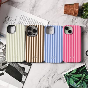 Personalized Initials Striped Phone Case For iPhone 15, Aesthetic iPhone 17 16 15 14 13 Pro Max Case, iPhone 16e, 15 14 Plus, Air Mini Case
