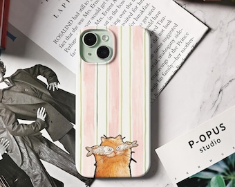 Funny Cute Cat-telefoonhoesje voor iPhone 15, Aesthetic iPhone 16 15 14 13 12 11 Mini Case, 15 14 11 Plus Pro Max Cover, trendy preppy telefoonhoesje