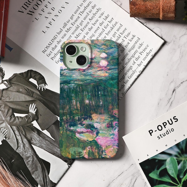 Monet Lilies Aesthetic Phone Case For iPhone 15, iPhone 17 16 15 14 13 12 11 Pro Max Case, iPhone 16e, 15 14 Plus, Pro XR XS SE Mini Case