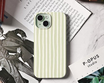 Fresh Green Stripes Phone Case For iPhone 15, iPhone 17 16 15 14 13 12 11 Pro Max Case, Trendy iPhone 16e Case, Xmas Holiday Cover
