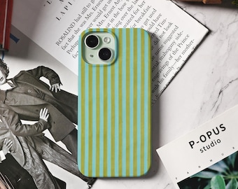 Retro Green Stripes Slim Phone Case For iPhone 15, iPhone 17 16 15 14 13 12 11 Pro Max Case, Coquette iPhone 16e Case, Xmas Holiday Cover